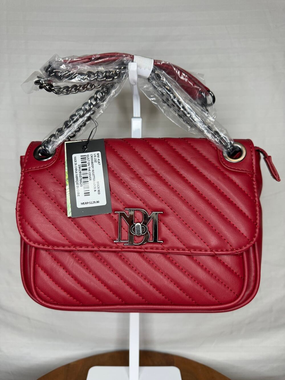 Badgley Mischka Red Quilted Crossbody Bag Chain Strap Gunmetal Hardware NWT
